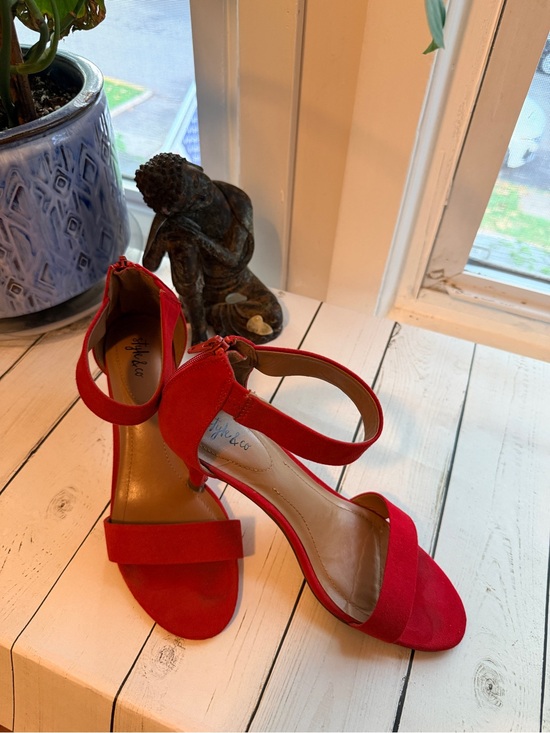 Style & Co. Shoes - Style & Co. | Red Faux Suede Ankle-Strap Open Toe Heels